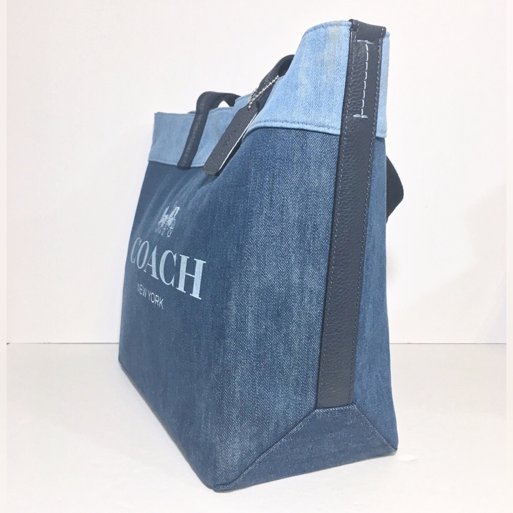 Coach Horse & Carriage Denim Blue Tote Bag Purse - Picture 6 of 9